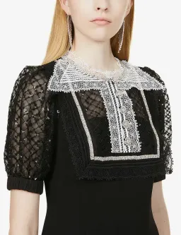 Self Portrait Diamante Bib Front Collared Mini Dress Black Size UK 12 for rent on The Volte - image 4