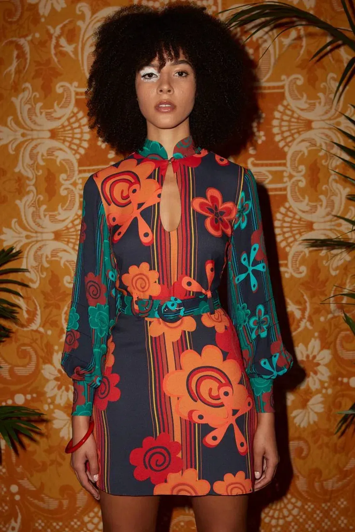 Rixo Michelle Retro Flower Stripe Mini Dress Print Size S / UK 8 - Image 2