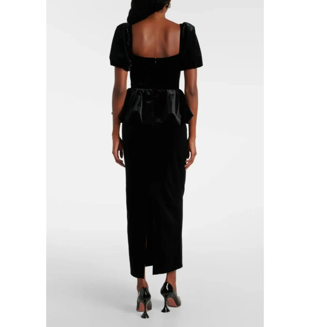 Self Portrait Peplum Velvet Puff Sleeve Dress Black Size UK 10 - Image 5