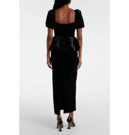 Self Portrait Peplum Velvet Puff Sleeve Dress Black Size UK 10 for rent on The Volte - image 5
