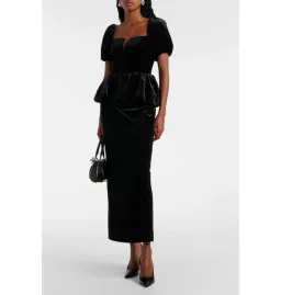 Self Portrait Peplum Velvet Puff Sleeve Dress Black Size UK 10 for rent on The Volte - image 2