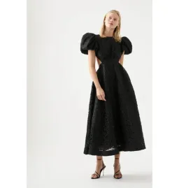 Aje Patina Embroidered Midi Dress Black Size UK 12 for rent on The Volte - image 1