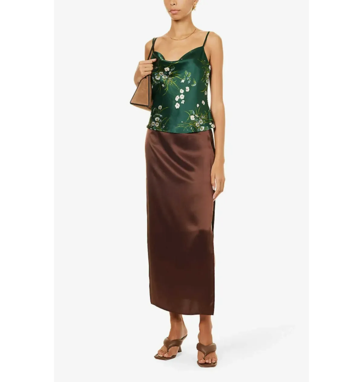 Reformation Renae Floral Silk-Satin Top Green Size UK 10 - Image 1