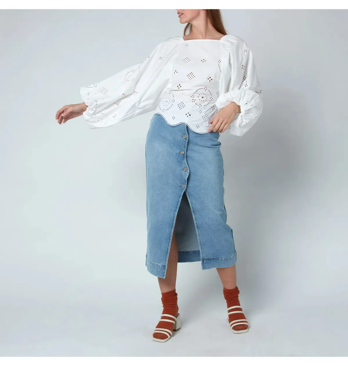 Ganni Broderie Anglais Blouse White Size UK 10 - Image 1