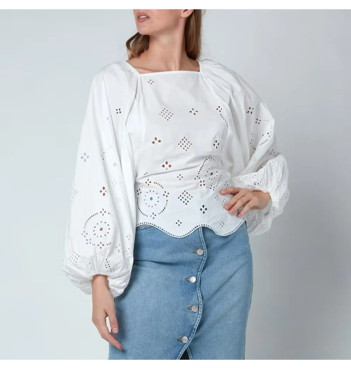 Ganni Broderie Anglais Blouse White Size UK 10 - Image 2