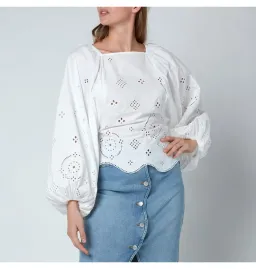 Ganni Broderie Anglais Blouse White Size UK 10 for rent on The Volte - image 2