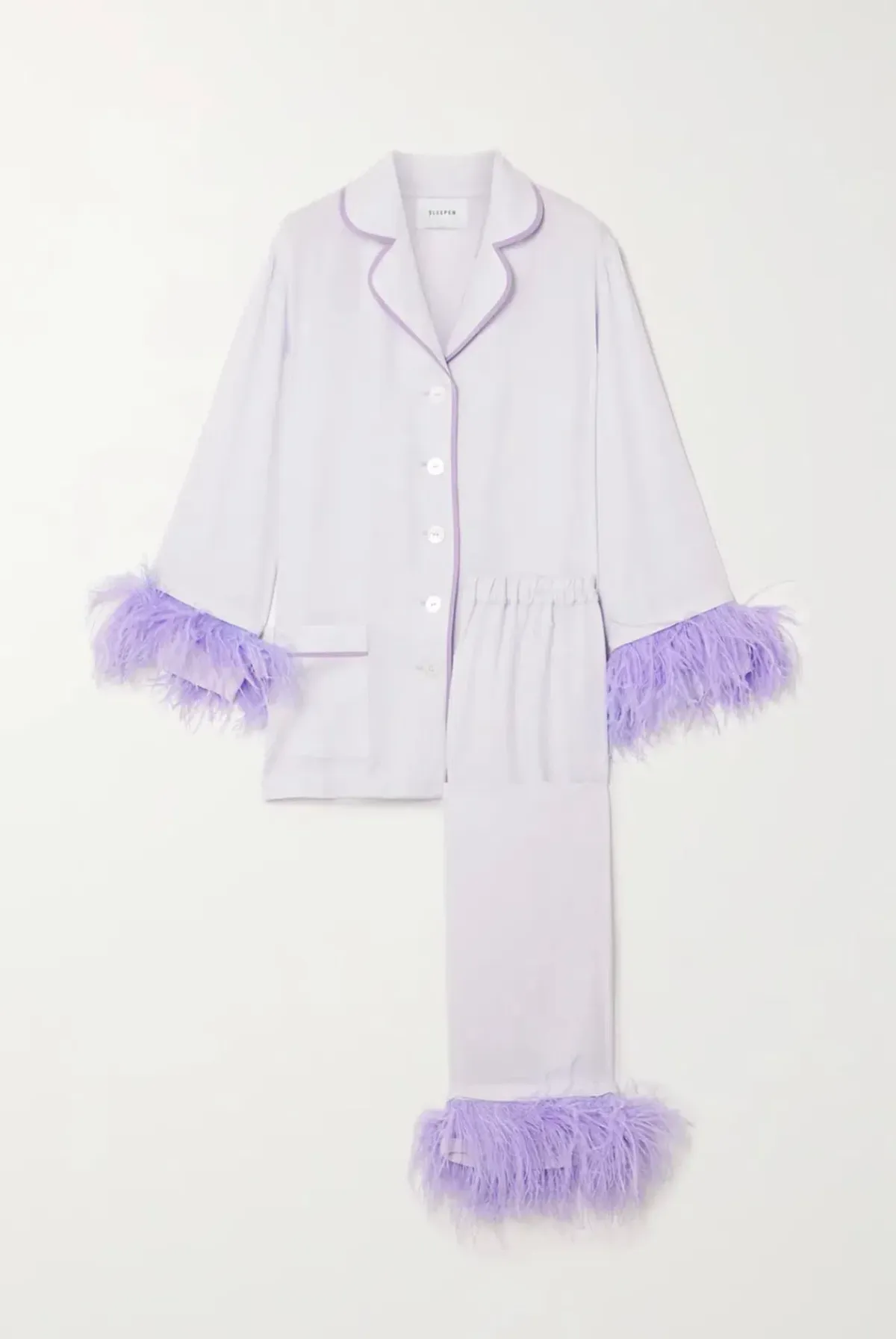 Sleeper Party Double Feather Trimmed Pyjama Set Lilac Size UK 10 - Image 5