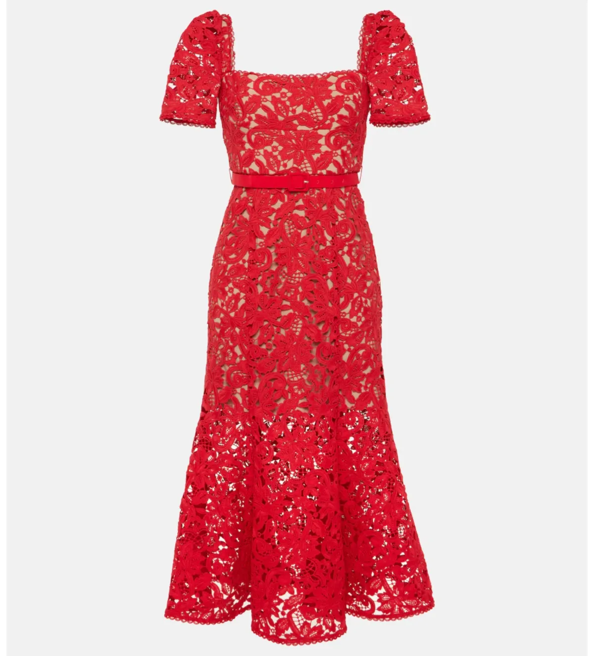 Self-portrait  Belted Lace Midi Dress Red Size 8  - Image 3