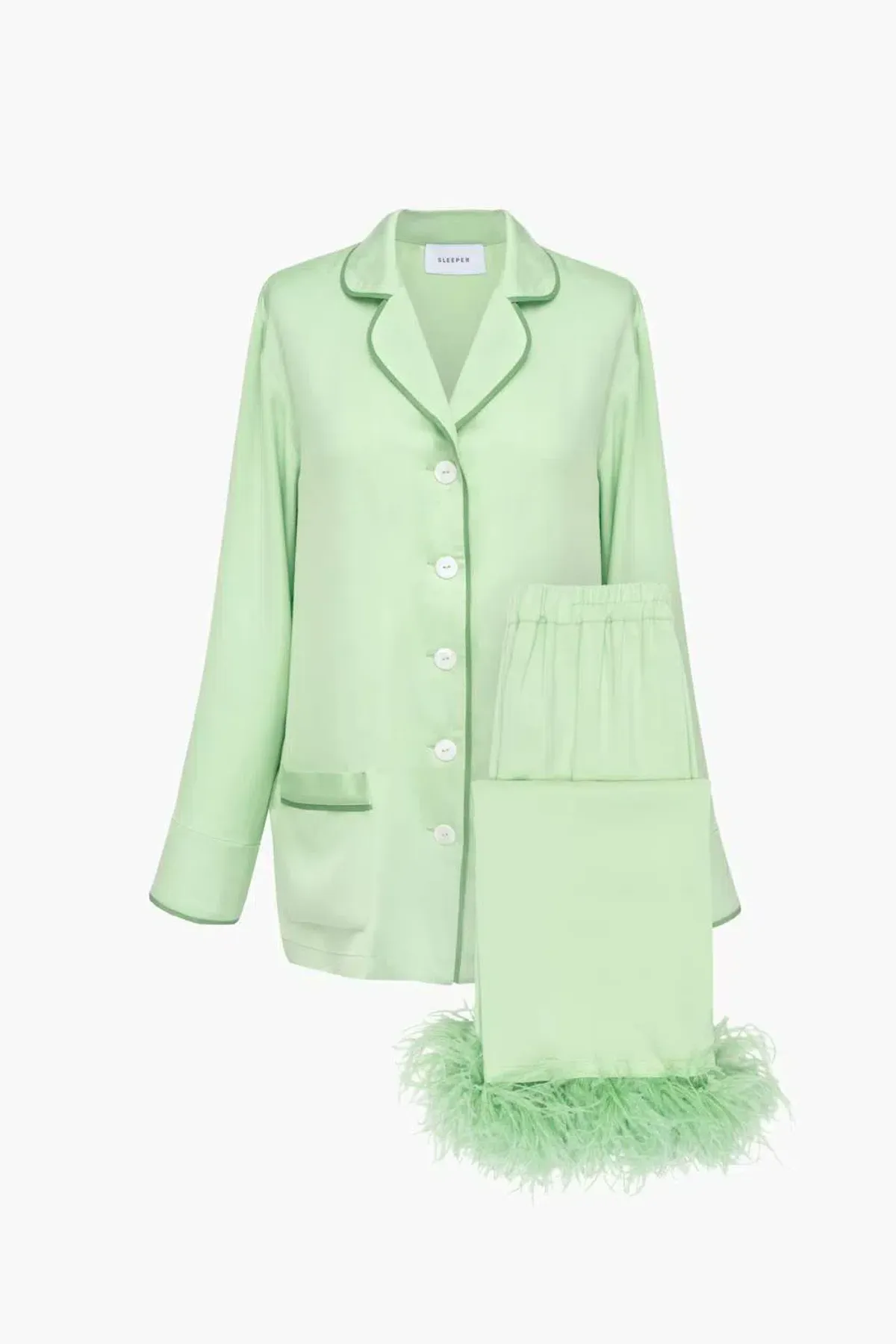 Sleeper Party Pyjama Set with Feathers Mint Green Size M / UK 10 - Image 4