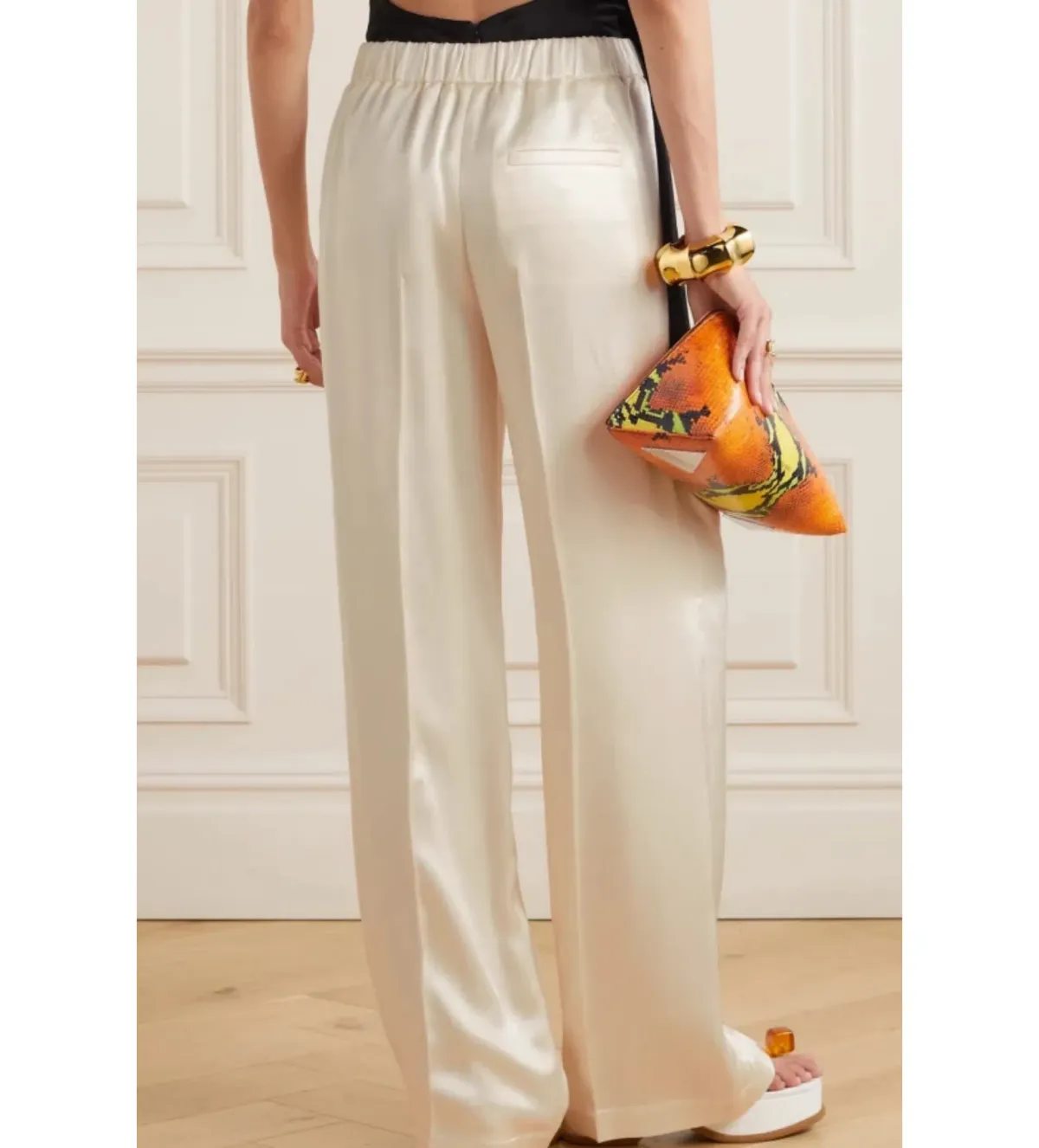 Loewe Pleated Silk-satin Straight Leg Pants Cream Size S/Au 8  - Image 2