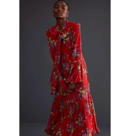 Queens of Archive Goldie Still Life Maxi Dress Red Floral Size UK 10 for rent on The Volte - image 3