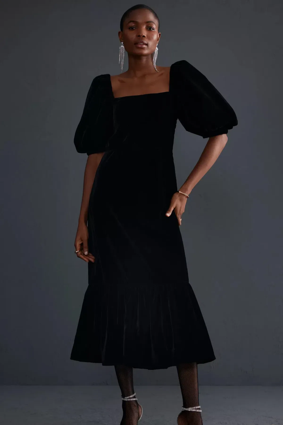Queens of Archive Genie Velvet Midi Dress Black Size M / UK 10 - Image 2