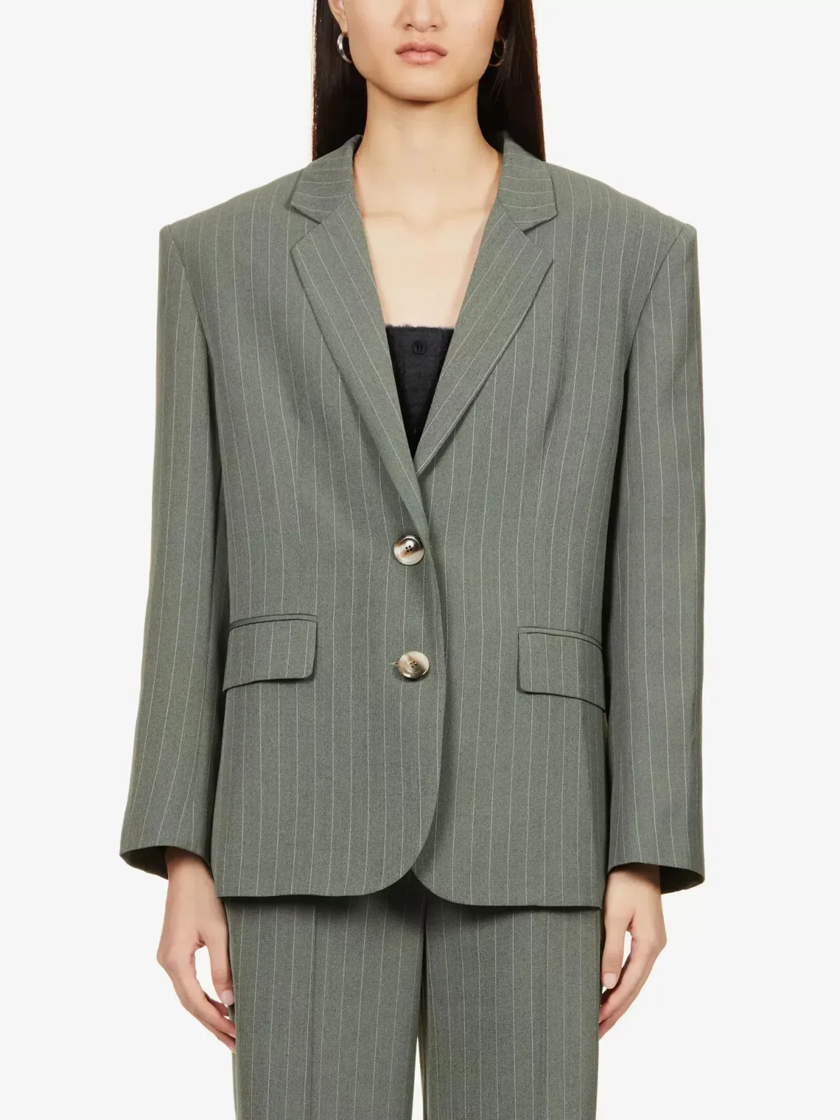 Musier Paris Candice Pinstriped Blazer Green Size UK 10 - Image 2