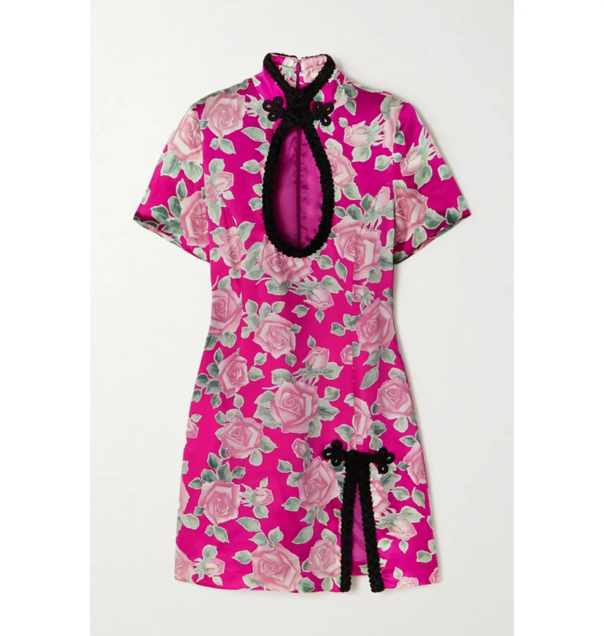 Alessandra Rich Rose Print Cut Out Mini Dress Pink Size UK 8 - Image 3
