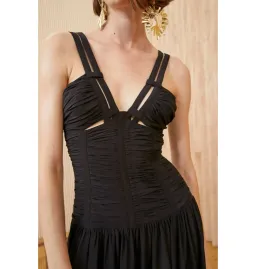 Ulla Johnson Anya Ruched Silk Maxi Gown Black Size UK 12 for rent on The Volte - image 2