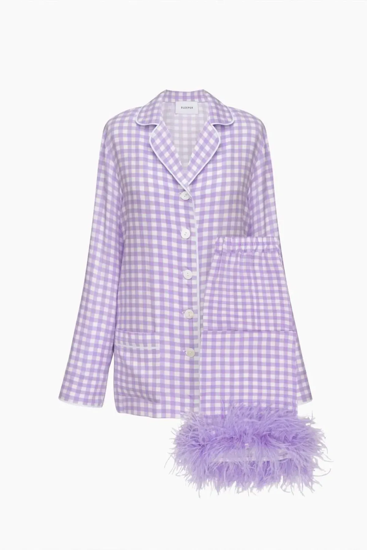 Sleeper Party Gingham Feather Cuff Pajamas Purple Size M / UK 10 - Image 6
