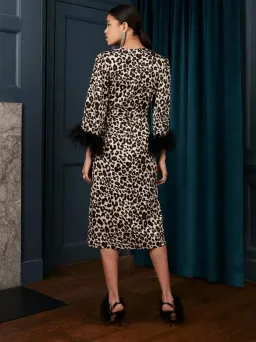 Kitri Aurelie Leopard Feather Wrap Midi Dress Print Size UK 10 for rent on The Volte - image 3