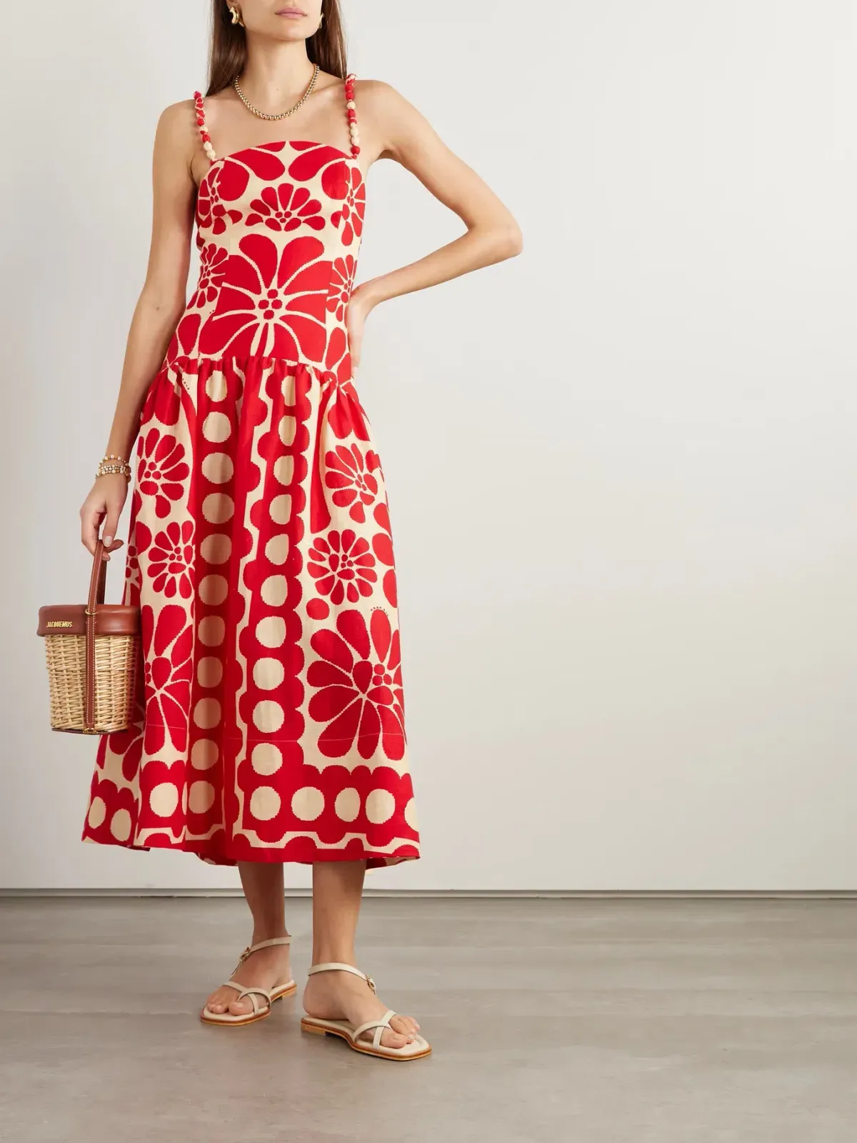 Farm Rio Palermo Midi Dress Red Floral Size L / UK 12 - Image 1