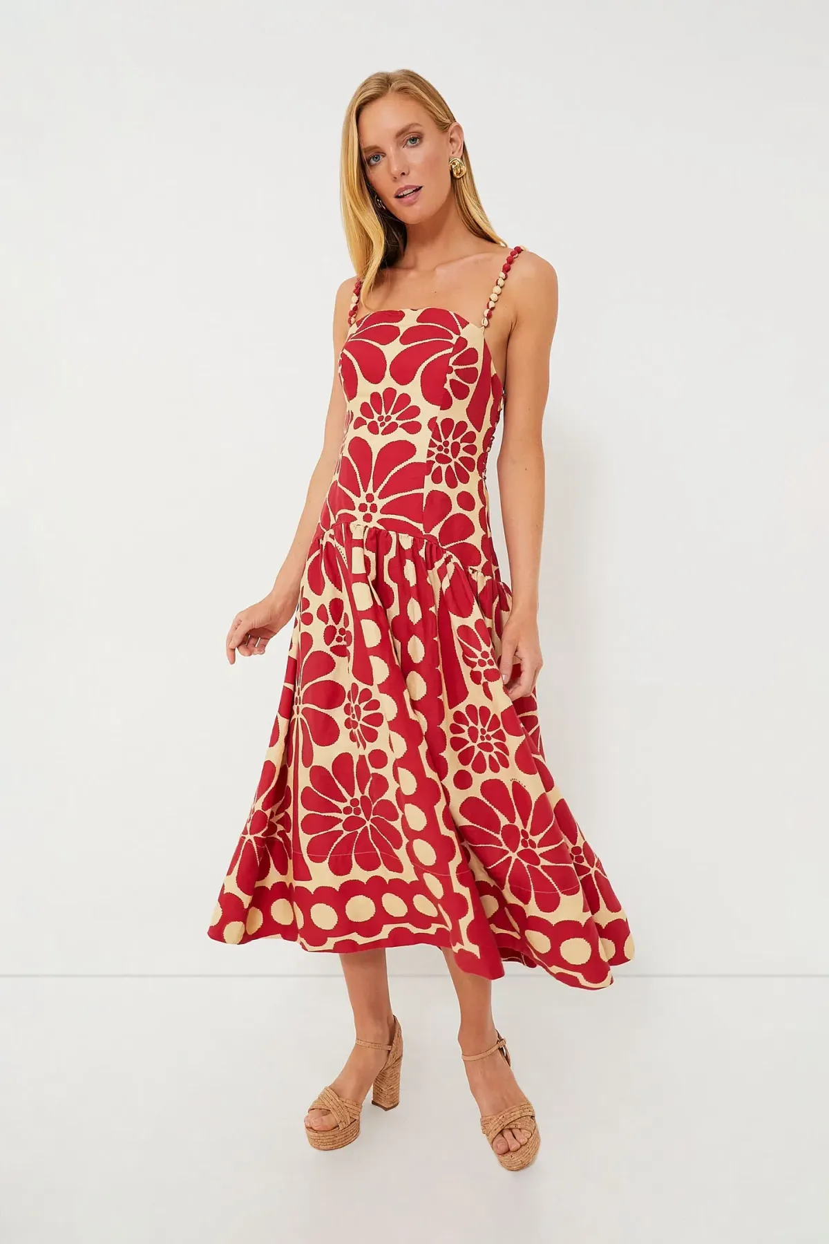 Farm Rio Palermo Midi Dress Red Floral Size L / UK 12 - Image 6