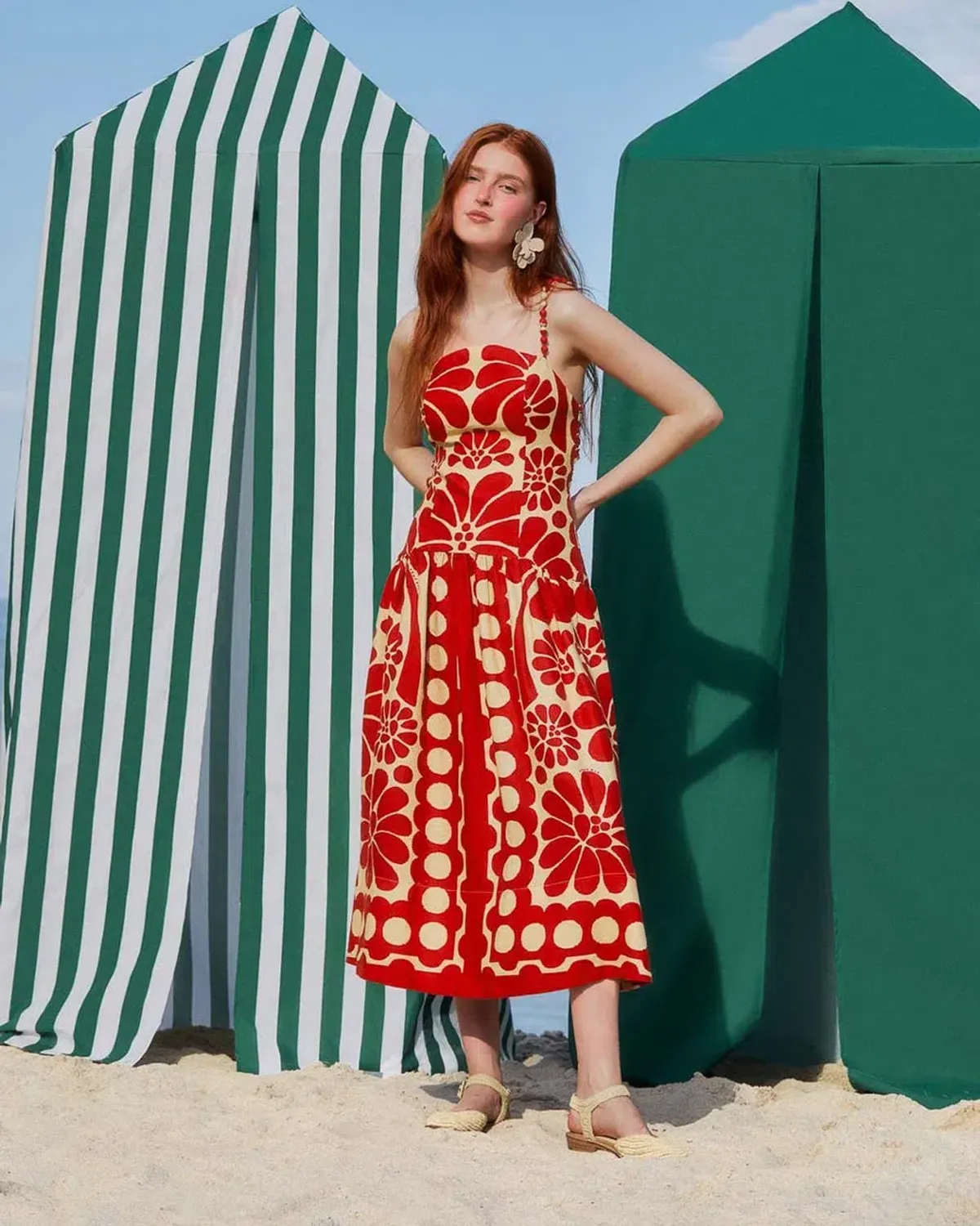 Farm Rio Palermo Midi Dress Red Floral Size L / UK 12 - Image 5