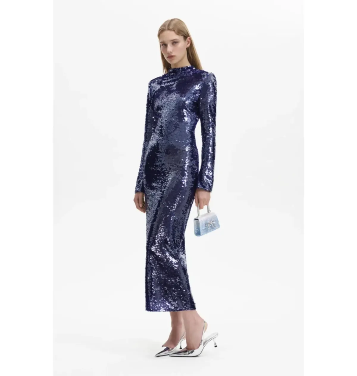 Self Portrait Sequin Maxi Dress Navy Size UK 12 - Image 1