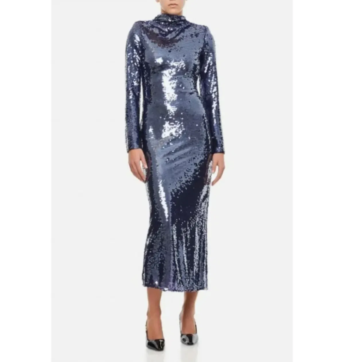 Self Portrait Sequin Maxi Dress Navy Size UK 12 - Image 2