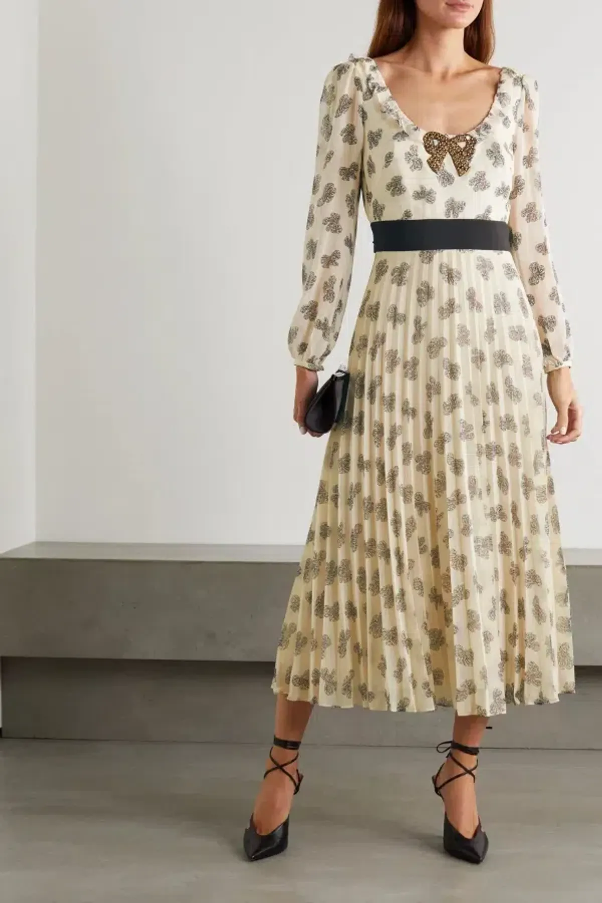 Saloni Denise Dress Cream Print Size 12 - Image 1