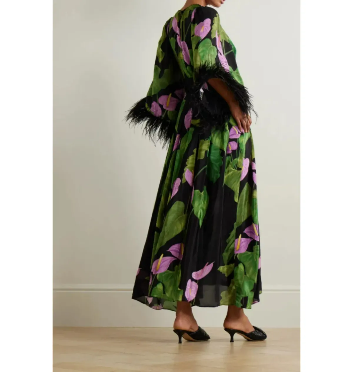 Farm Rio Feather Trimmed Maxi Dress Green Size M / UK 12 - Image 4