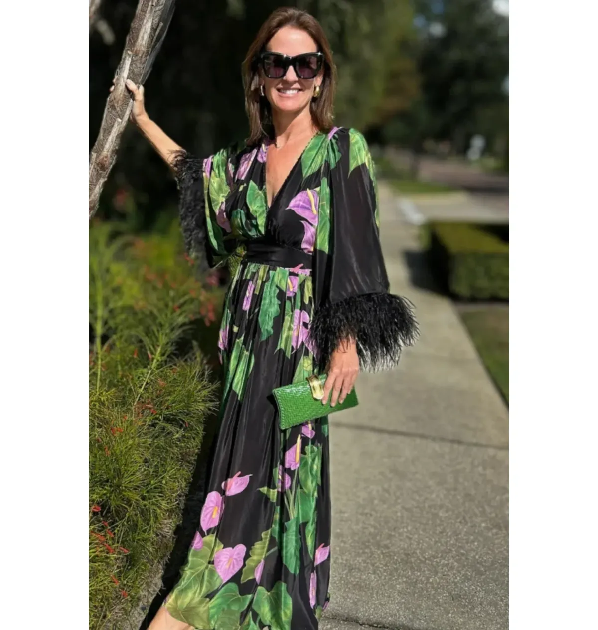 Farm Rio Feather Trimmed Maxi Dress Green Size M / UK 12 - Image 2