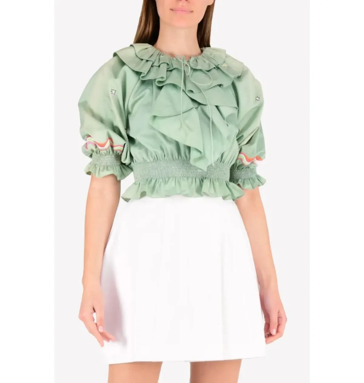 Temperley London Spellbound Smocked Top Green Size 10 - Image 1