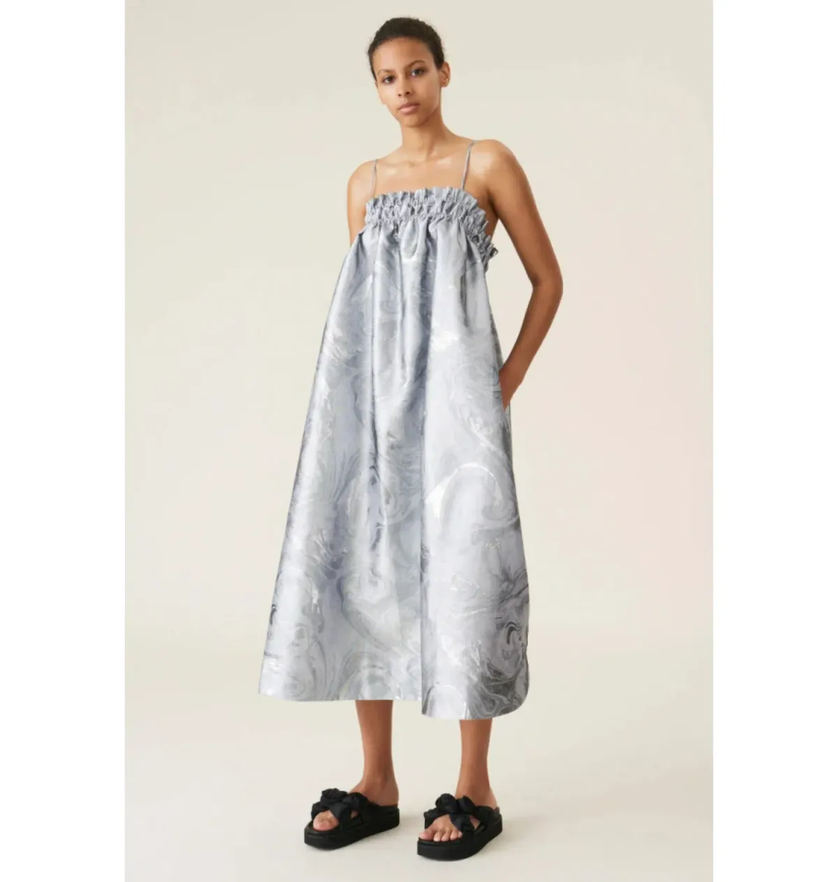 Ganni Jacquard Strap Dress Silver Size UK 10 - Image 1