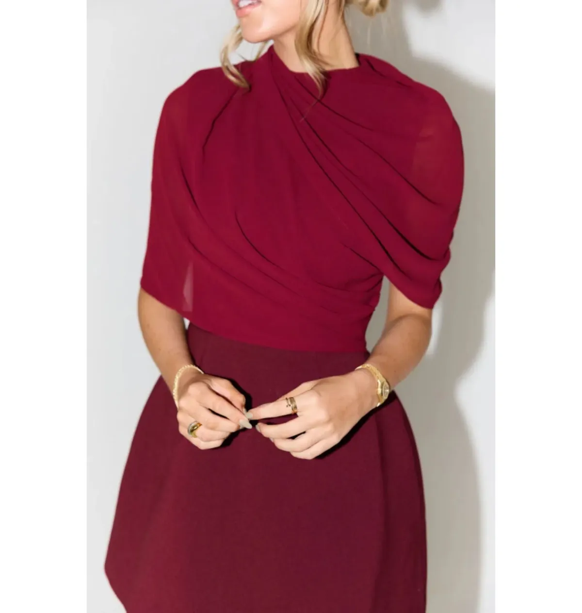 Odd Muse Ultimate Muse Gathered Mini Dress in Bordeaux Size UK 12 - Image 2