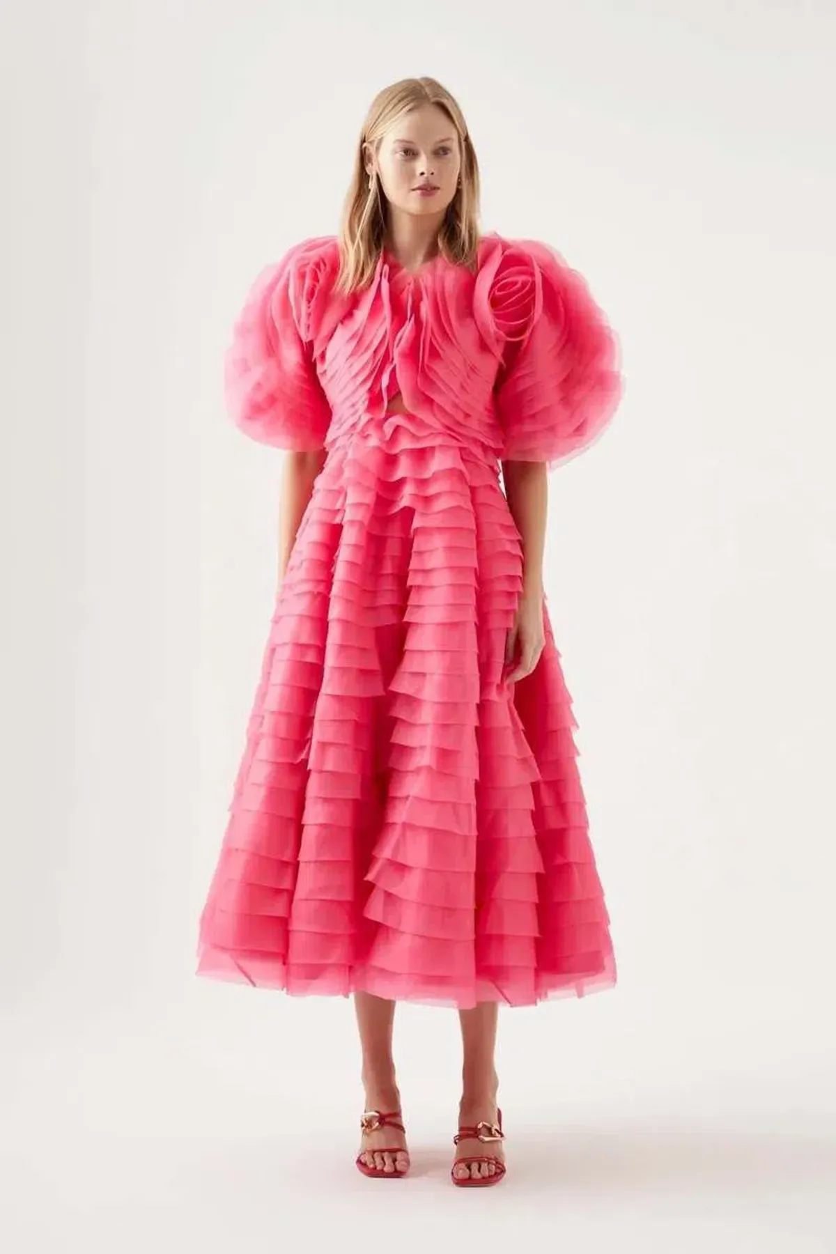 Aje Amour Ruffle Midi Dress Pink Size 12 - Image 1
