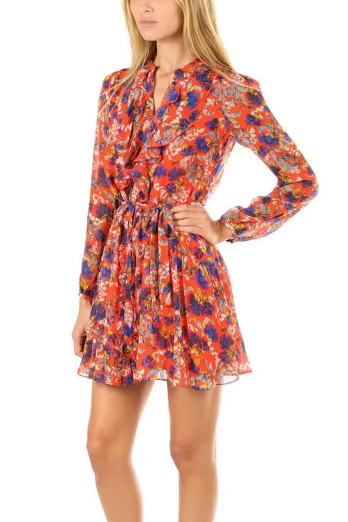 Saloni Tilly Mini Dress Flame Azalea Print Size 12 - Image 2