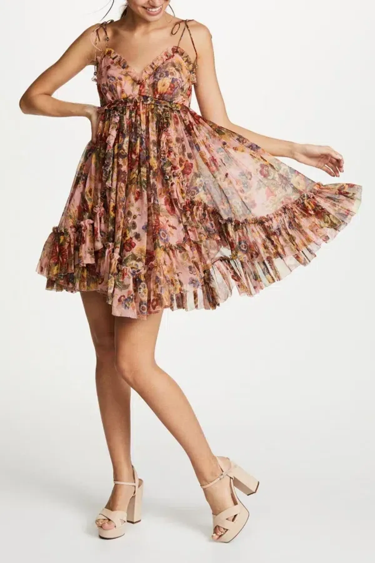 Zimmermann Lovelorn Frill Mini Dress Blush Floral Size 1 / UK 10 - Image 1