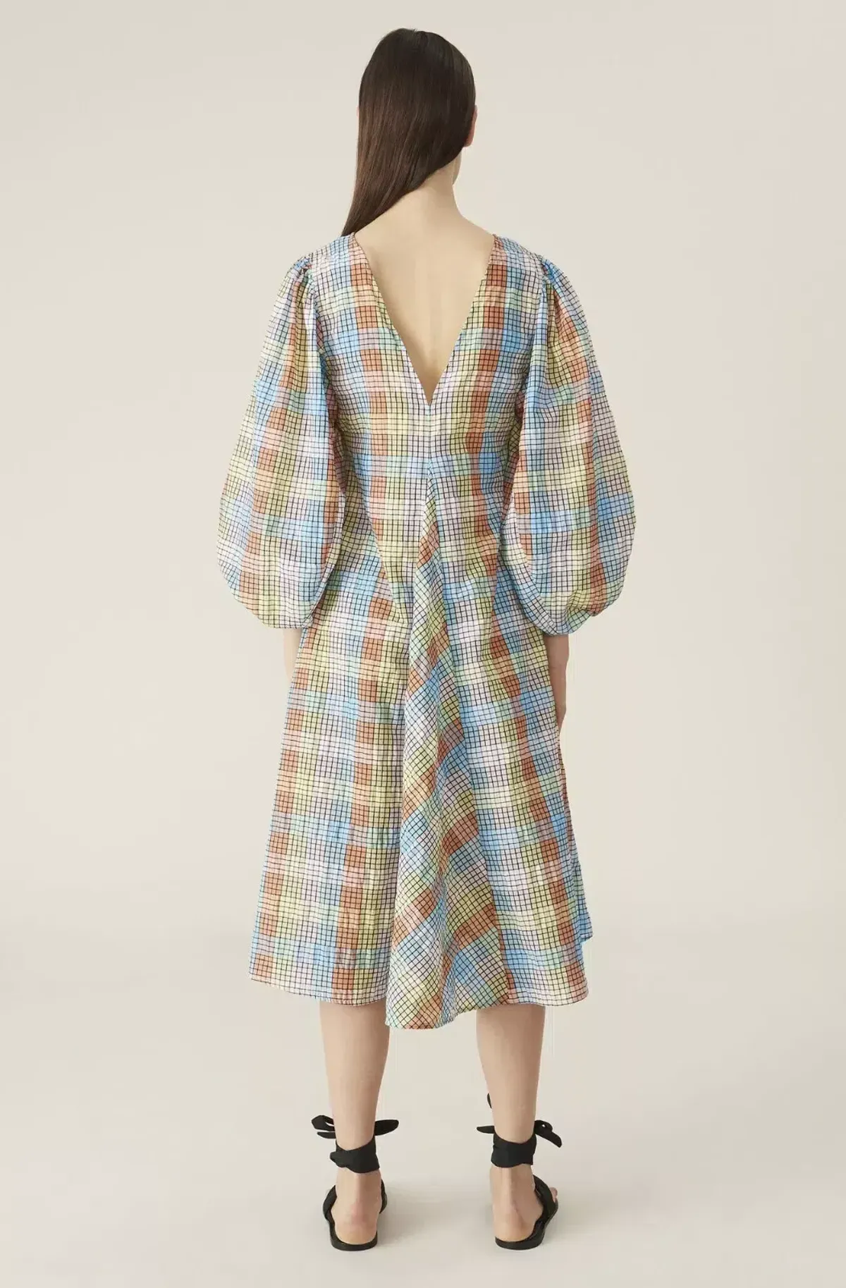 Ganni Seersucker Check Midi Dress Multi Size 38 / UK 10 - Image 2