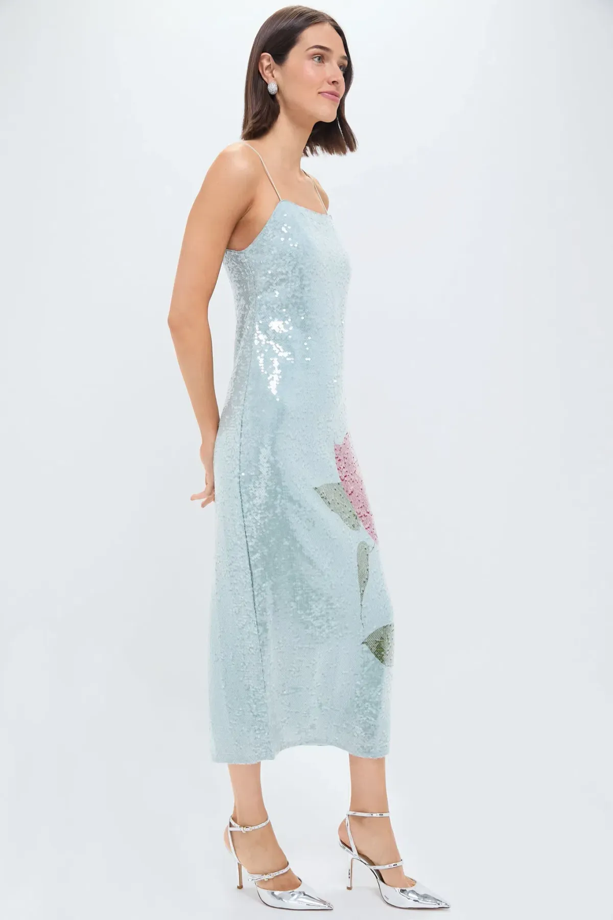 Farm Rio Anthurium Flowers Slip Maxi Dress Blue Sequin Size M / UK 12 - Image 2