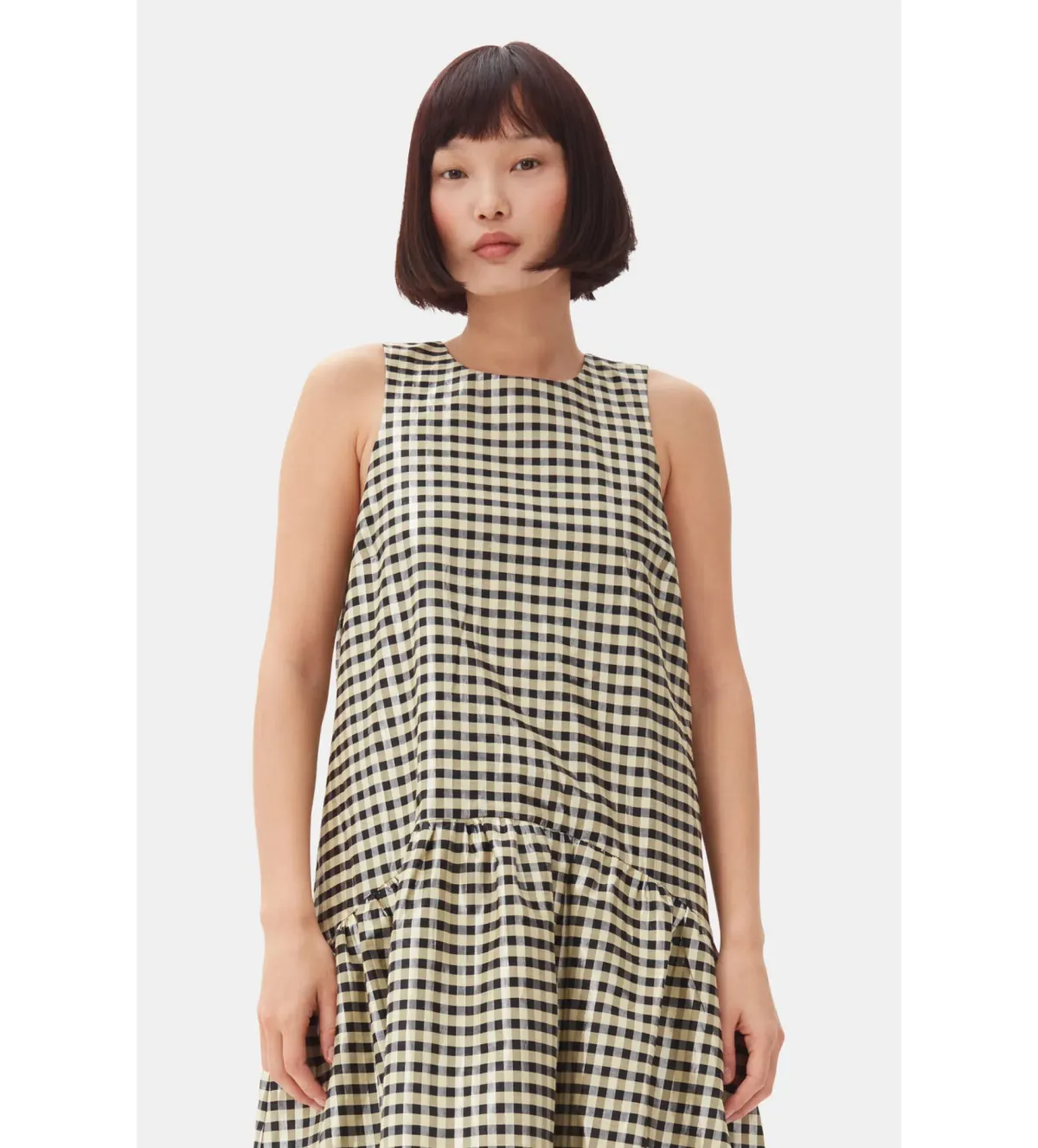 Ganni Icing Shiny Check Jacquard Midi Dress Print Size UK 10 - Image 2