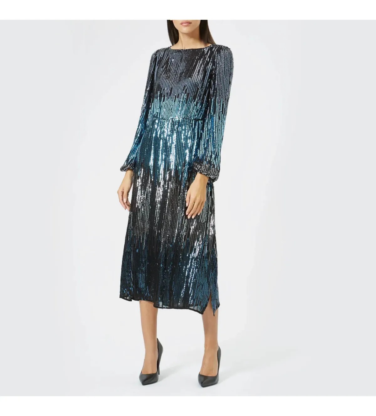 RIXO Coco Midi Dress Blue Sequin Size UK 14 - Image 1