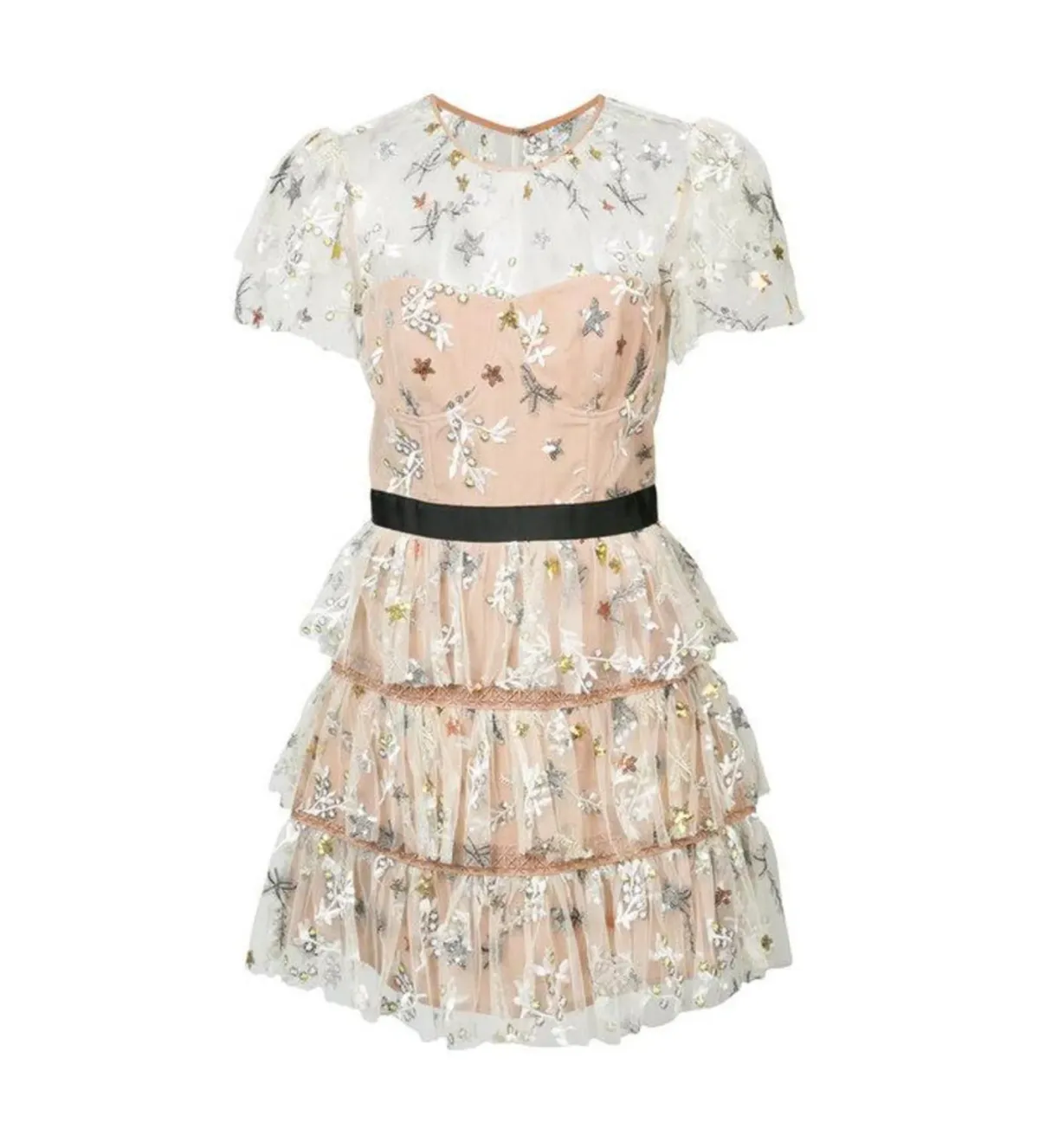 Self-portrait Star Mesh Tiered Mini Dress Floral Size 12 - Image 3