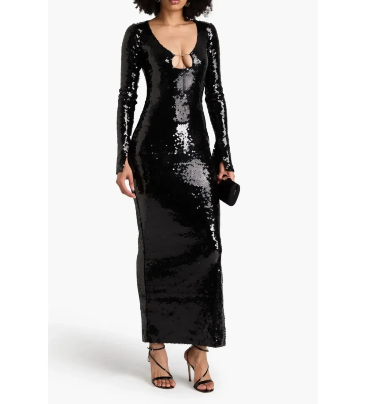 16ARLINGTON Solaria Maxi Dress Black Sequin Size UK 10 - Image 1
