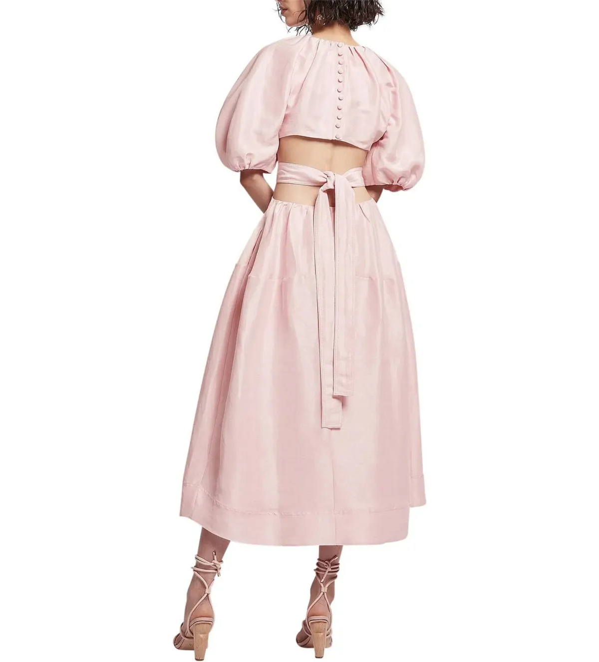 Aje Mimosa Puff Sleeve Pink Cutout Midi Dress Pink Size UK 12 - Image 3