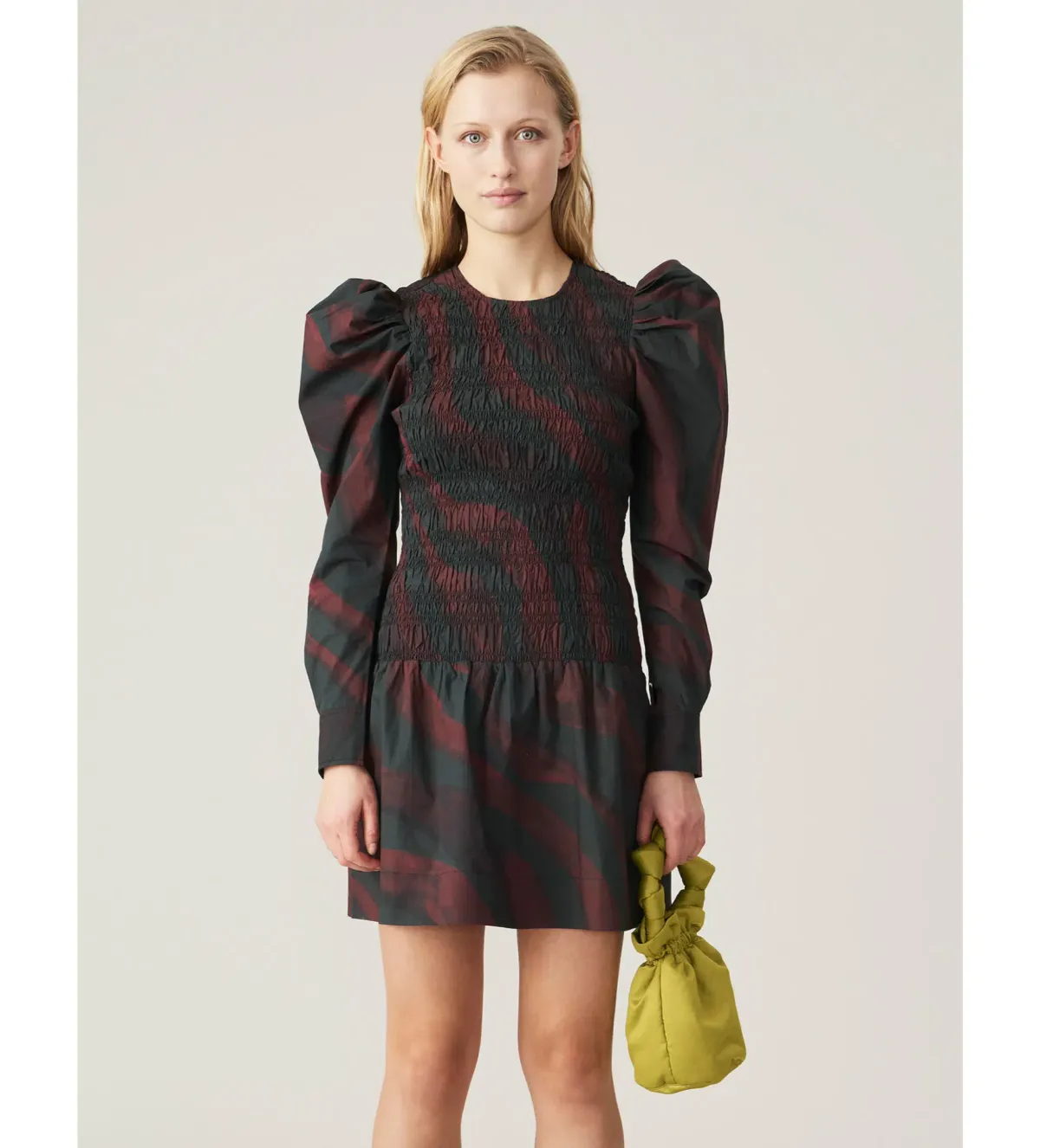 Ganni Shirred Printed Cotton-poplin Mini Dress Multi Size UK 12 - Image 1