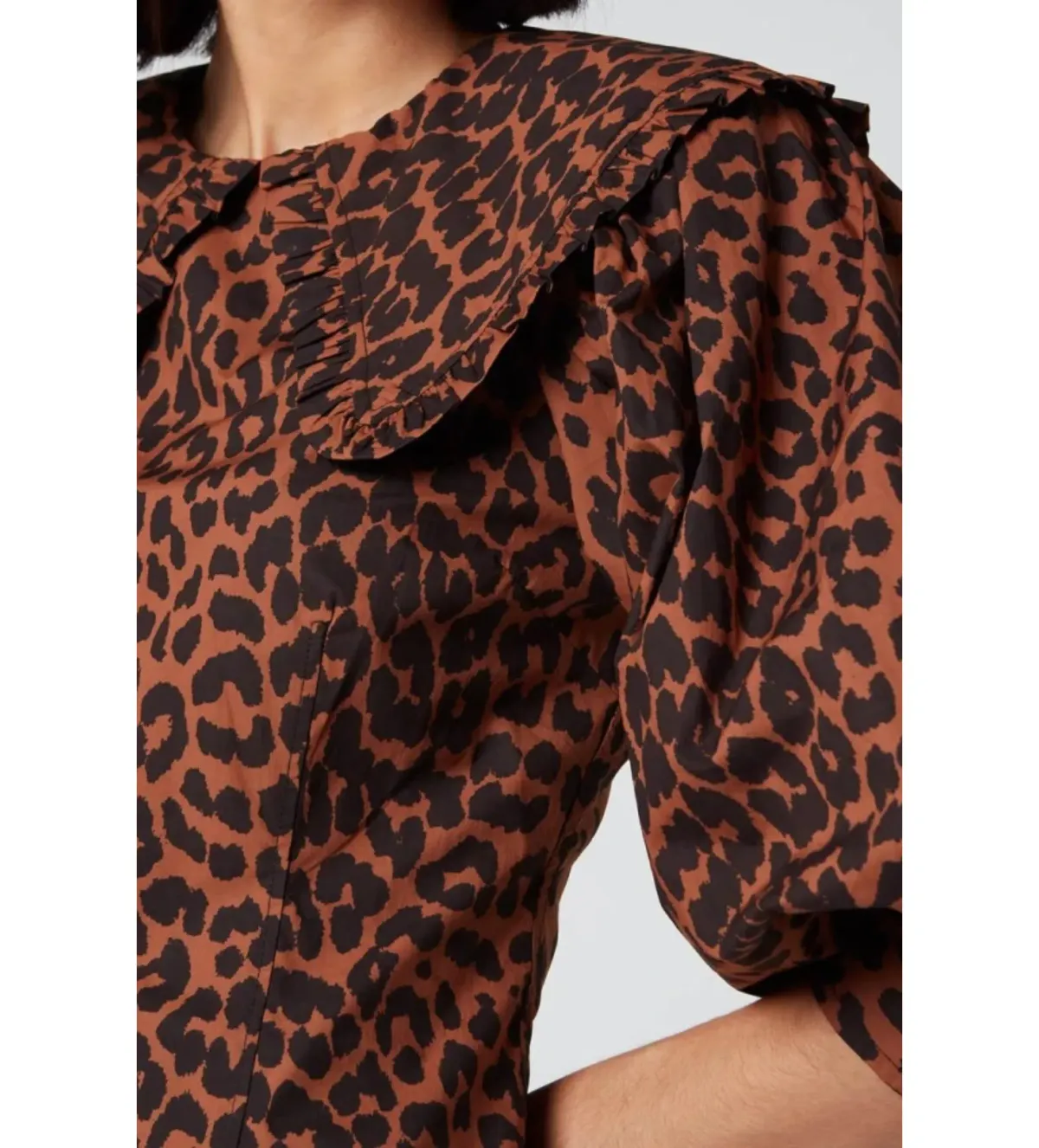 Ganni Leopard Print Poplin Bib Mini Dress Animal Print Size UK 12 - Image 2