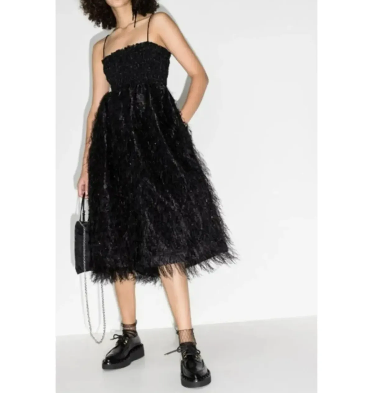 Ganni Feathery Midi Dress Black Size UK 8  - Image 1