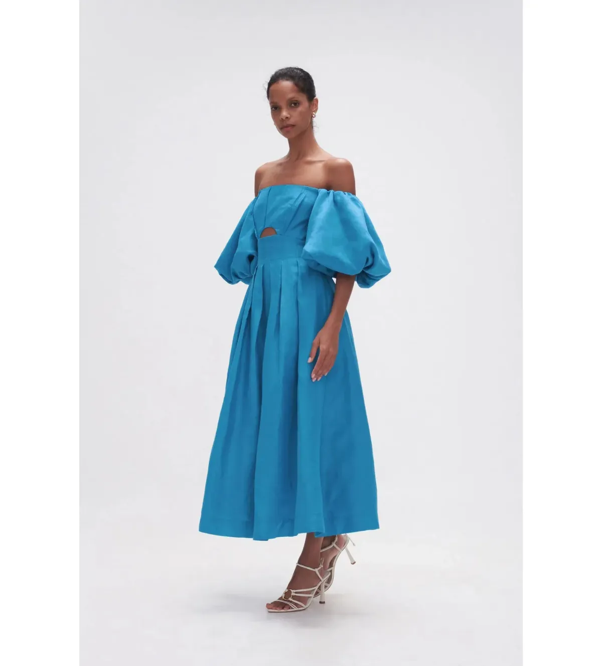 Aje Eugenie Off Shoulder Midi Dress in Azure Blue Size UK 12 - Image 3