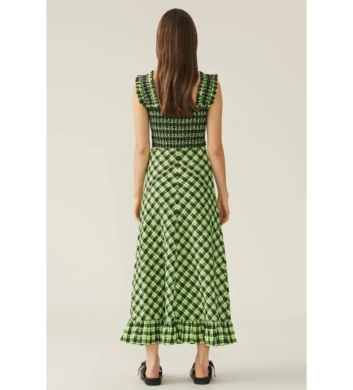 GANNI Seersucker Midi Dress in Neon Maize Size UK 12 - Image 3