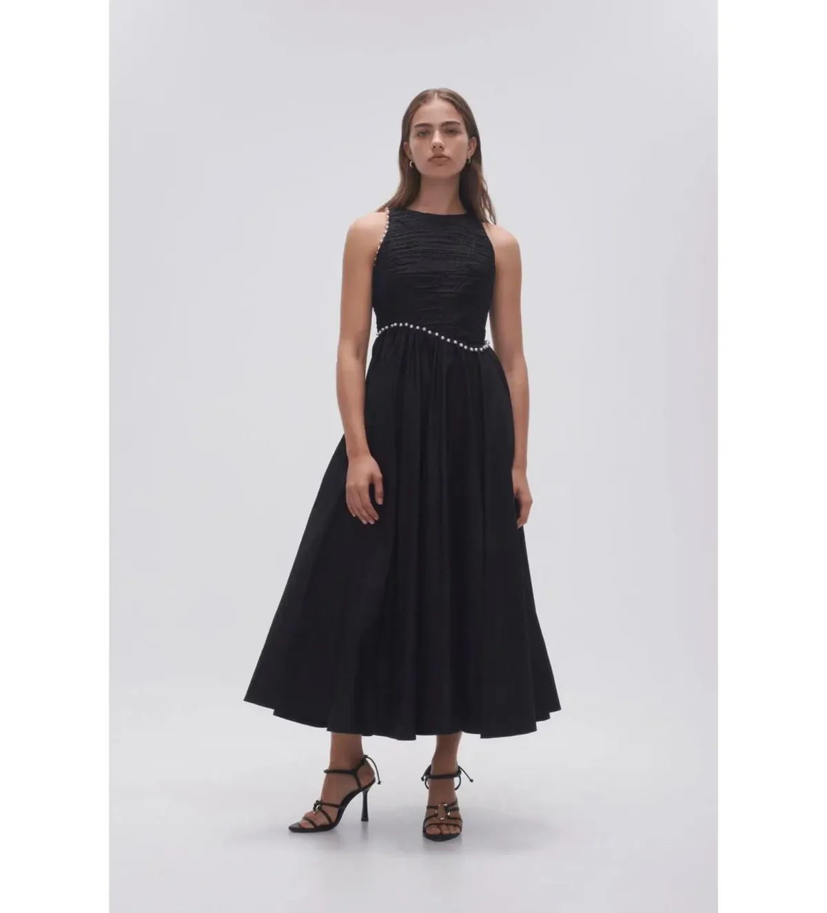 Aje Florence Pearl Trim Midi Dress in Black Size UK 10 - Image 1