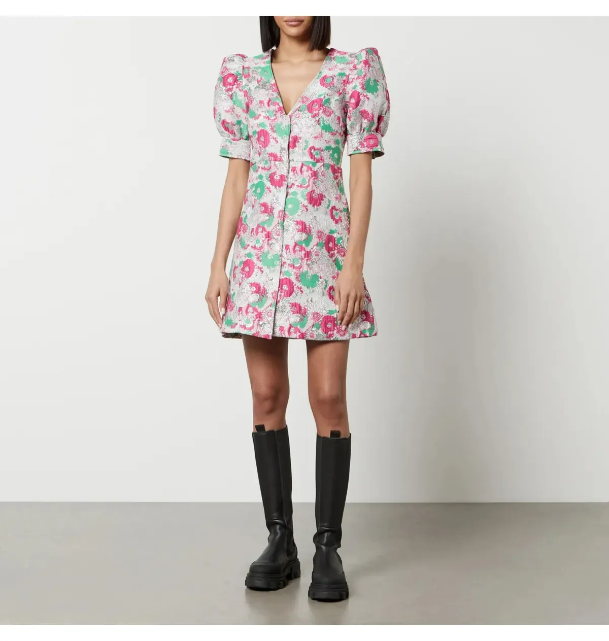 Ganni Jacquard Mini Dress Floral Size UK 12 - Image 1