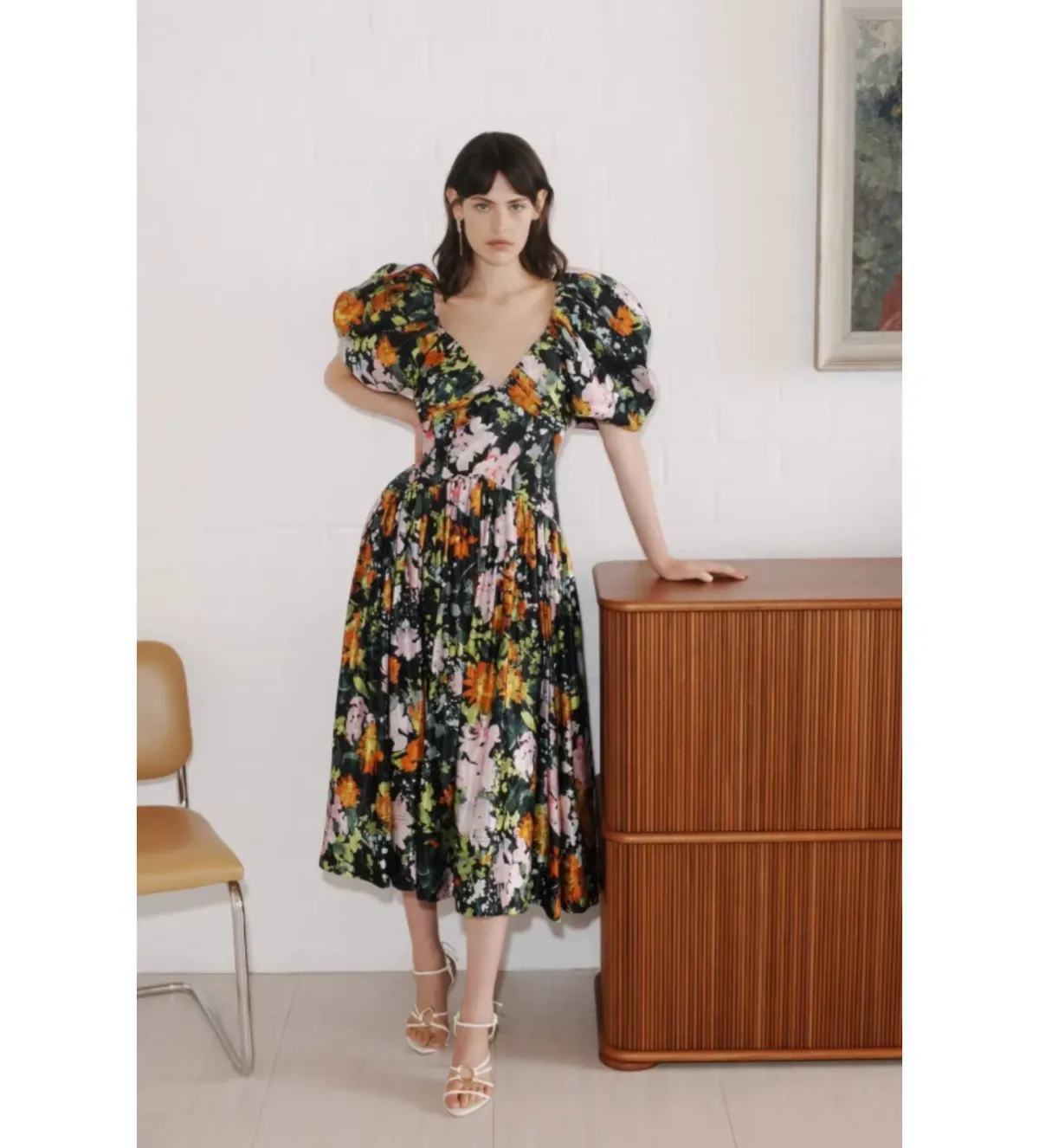 Aje Gabrielle plunged midi dress in Midnight floral Size UK 12 - Image 2